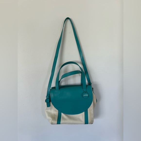 Aqua and Canvas Kate Spade Saturday Purse - Picture 1 of 12
